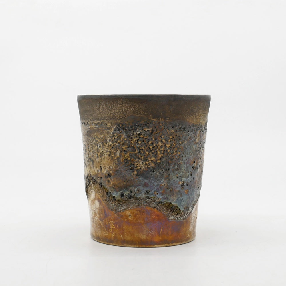 福村 龍太 Ryuta Fukumura 銀彩カップ フリーカップ Φ9xH9.5cm 半磁器 日月窯 陶芸 現代作家 ●