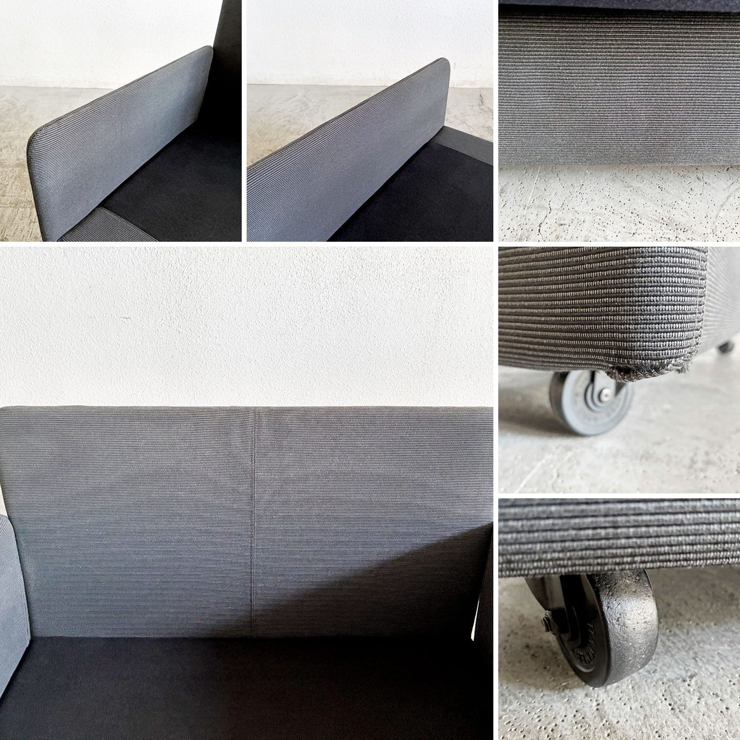 カッシーナイクスシー Cassina ixc. カレス CARESS 1シーターソファ 1人掛け ファブリック グレー×ネイビー モールドウレタン キャスター付 参考価格28万円 廃番 A 〓