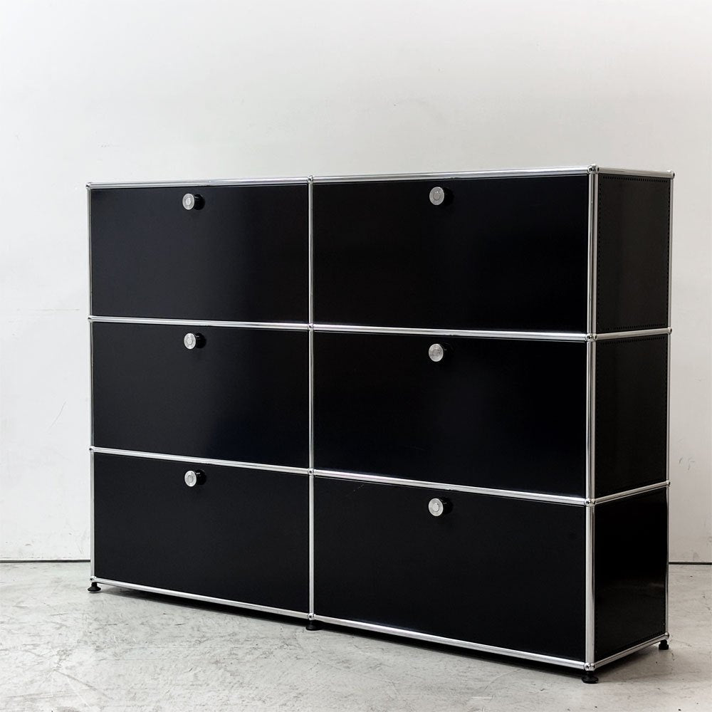 ユーエスエムハラー USMハラー USM Haller モジュラーファニチャー キャビネット シェルフ 2列3段 ドロップダウンドア×4 ドロワー×2 グラファイトブラック ●