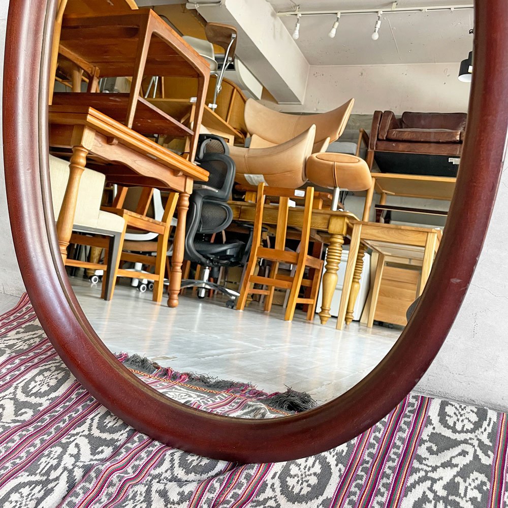 秋田木工 Akimoku 曲木鏡 オーバル ウォールミラー 壁掛け鏡 小判型 特大 ブナ材 柳宗理 古代色 ビンテージ ♪