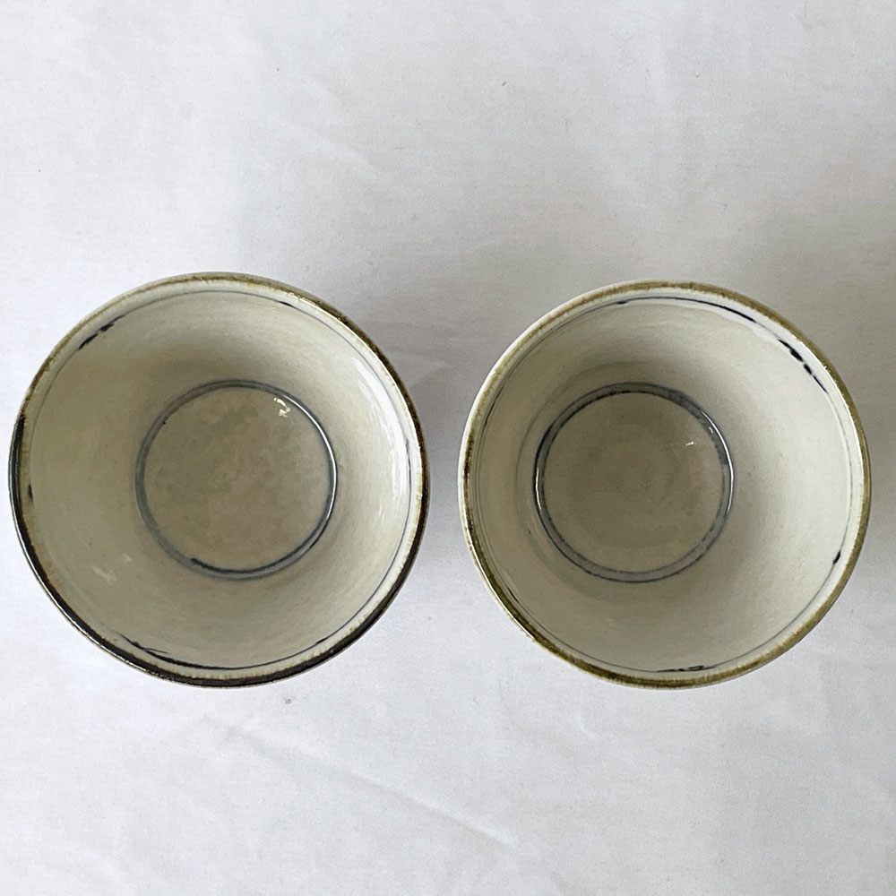 藤田佳三 染付猪口 そば猪口 フリーカップ 2客セット 陶器 植物 花 現代作家 ◇