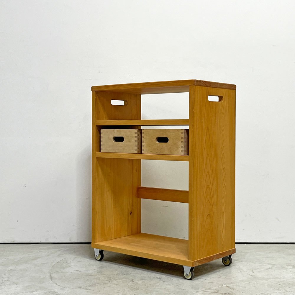 キシル XYL オープンワゴン ハイ ストレージBOX付き キャスター付き 国産ひのき無垢材 W50xD29xH70cm ●