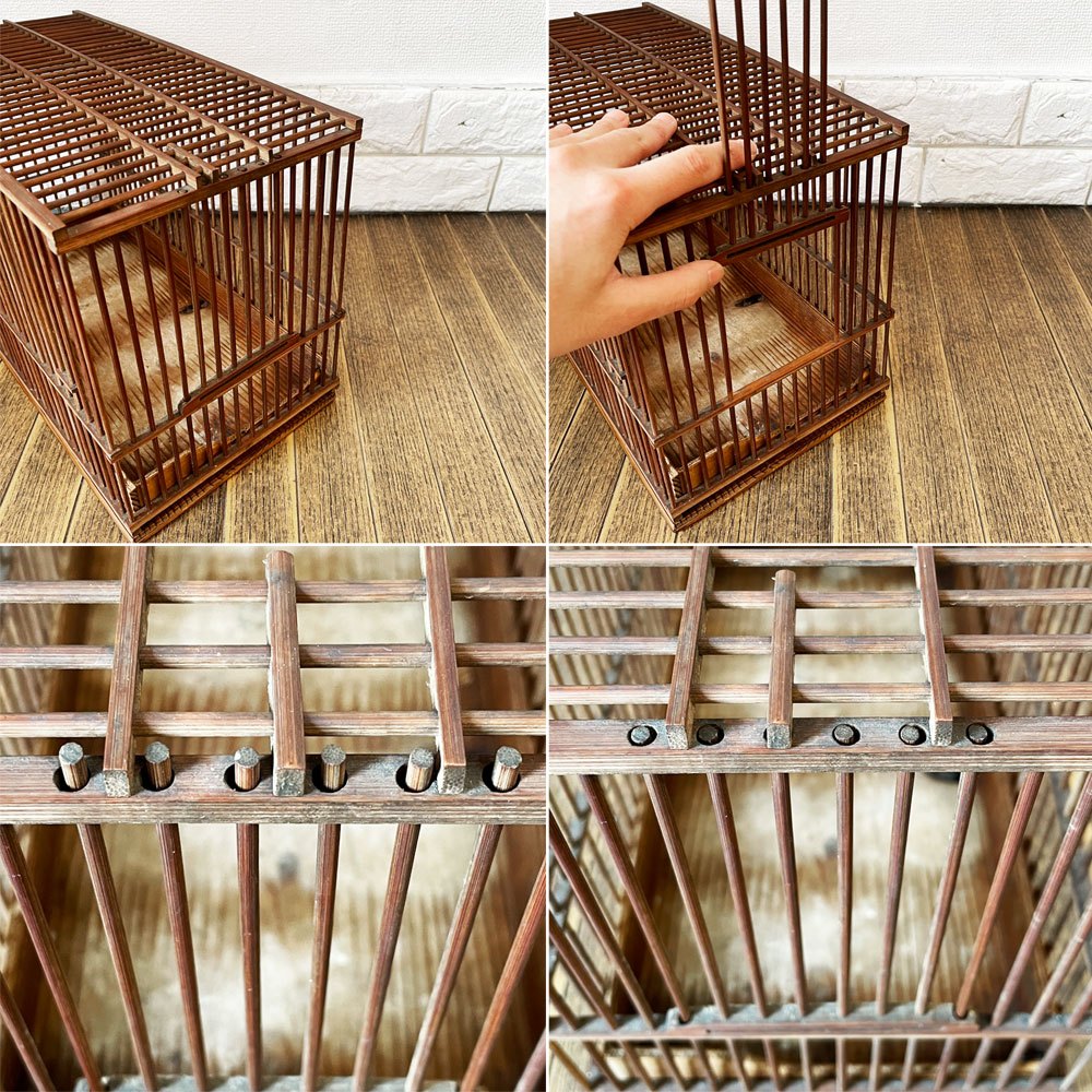 ビンテージ Vintage 鳥籠  竹籠 メジロ籠 ウグイス籠 W36 古家具 古道具 ◎