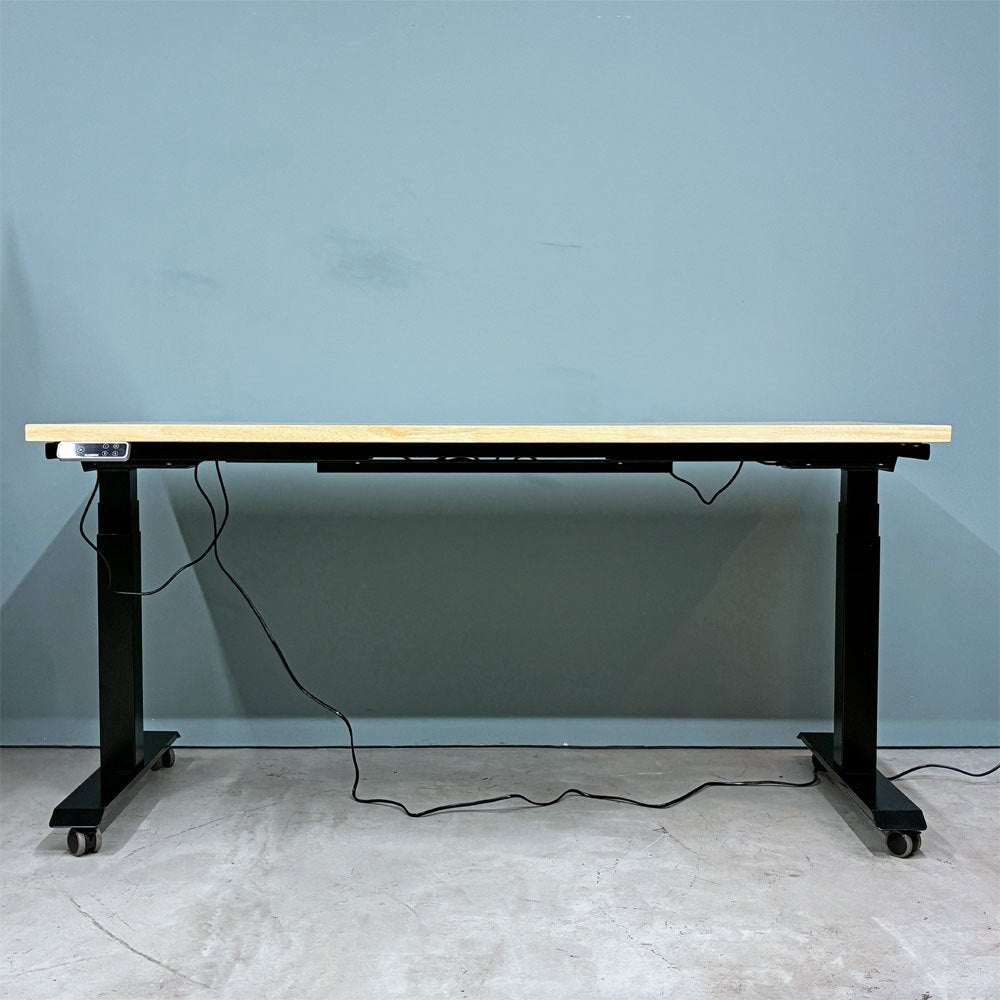フレキシスポット Flexispot 電動式昇降デスク + かなでもの ラバーウッド天板 160x70cm ナチュラルテイスト ◎