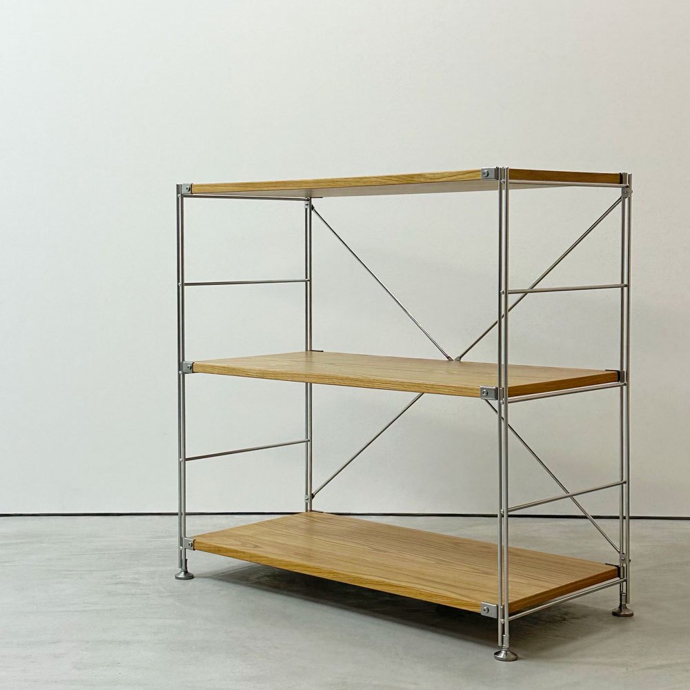 無印良品 MUJI ステンレスユニットシェルフ オーク材 ワイド 小 W86 H83cm ナチュラル シンプルデザイン ●