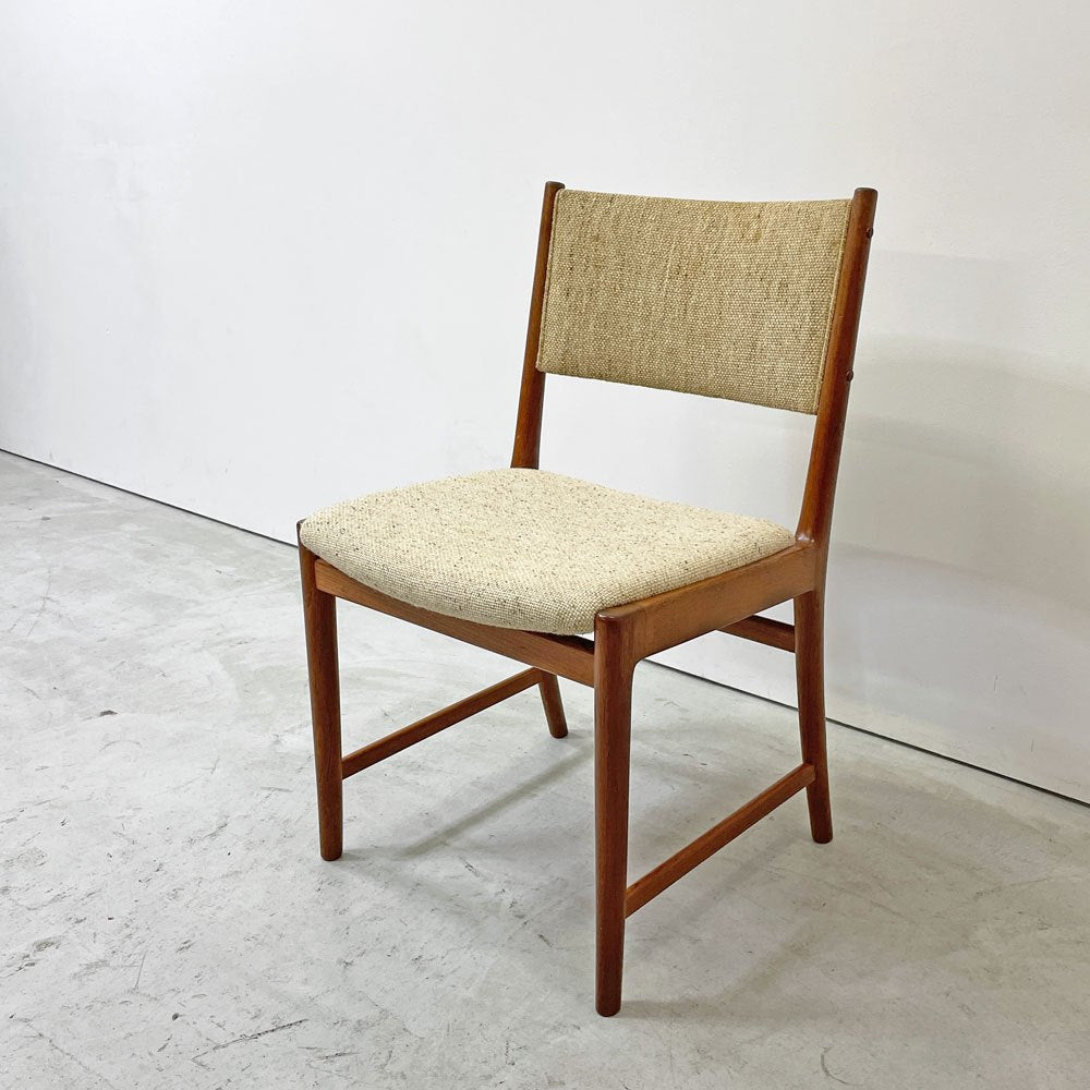北欧ビンテージ Scandinavian Vintage チーク無垢材 ダイニングチェア ファブリック ベージュ系 ミッドセンチュリー A ●