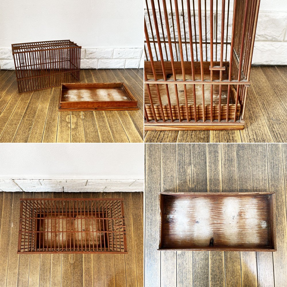 ビンテージ Vintage 鳥籠  竹籠 メジロ籠 ウグイス籠 W36 古家具 古道具 ◎