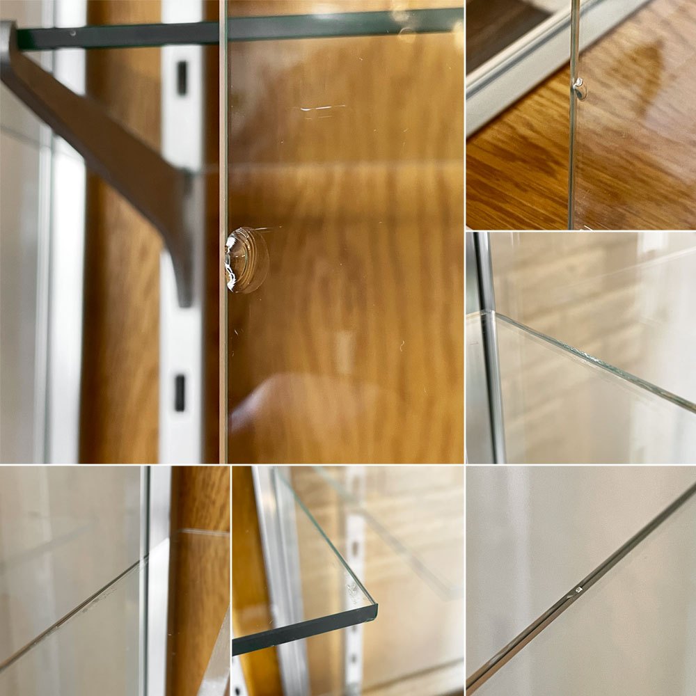パシフィックファニチャーサービス PACIFIC FURNITURE SERVICE P.F.S. アルミナム ALUMINIUM GLASS CASE ガラスケース AL-60 オーク材 スチール脚 W60cm 定価￥121,000 - ◎
