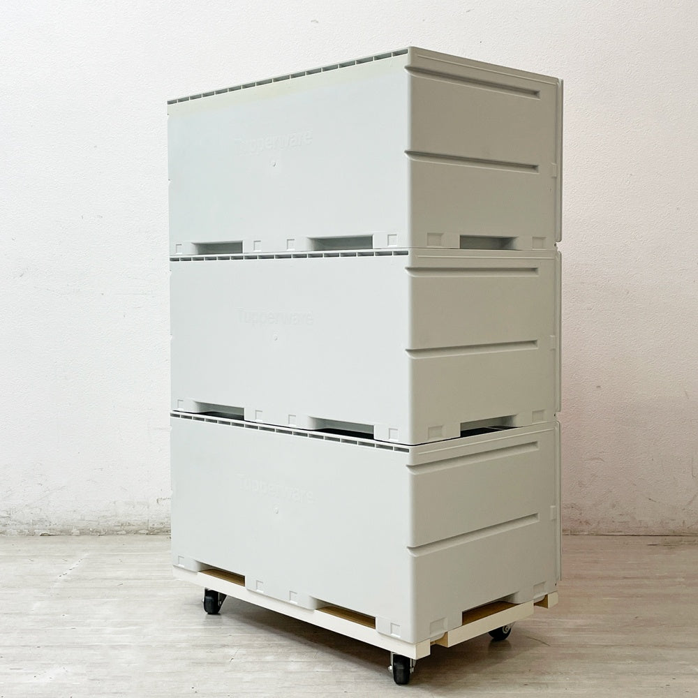 タッパーウェア Tupperware スーパーチェスト ワイド Super chest Wide 引出1段 オレンジ 3段セット 専用カート付 ●