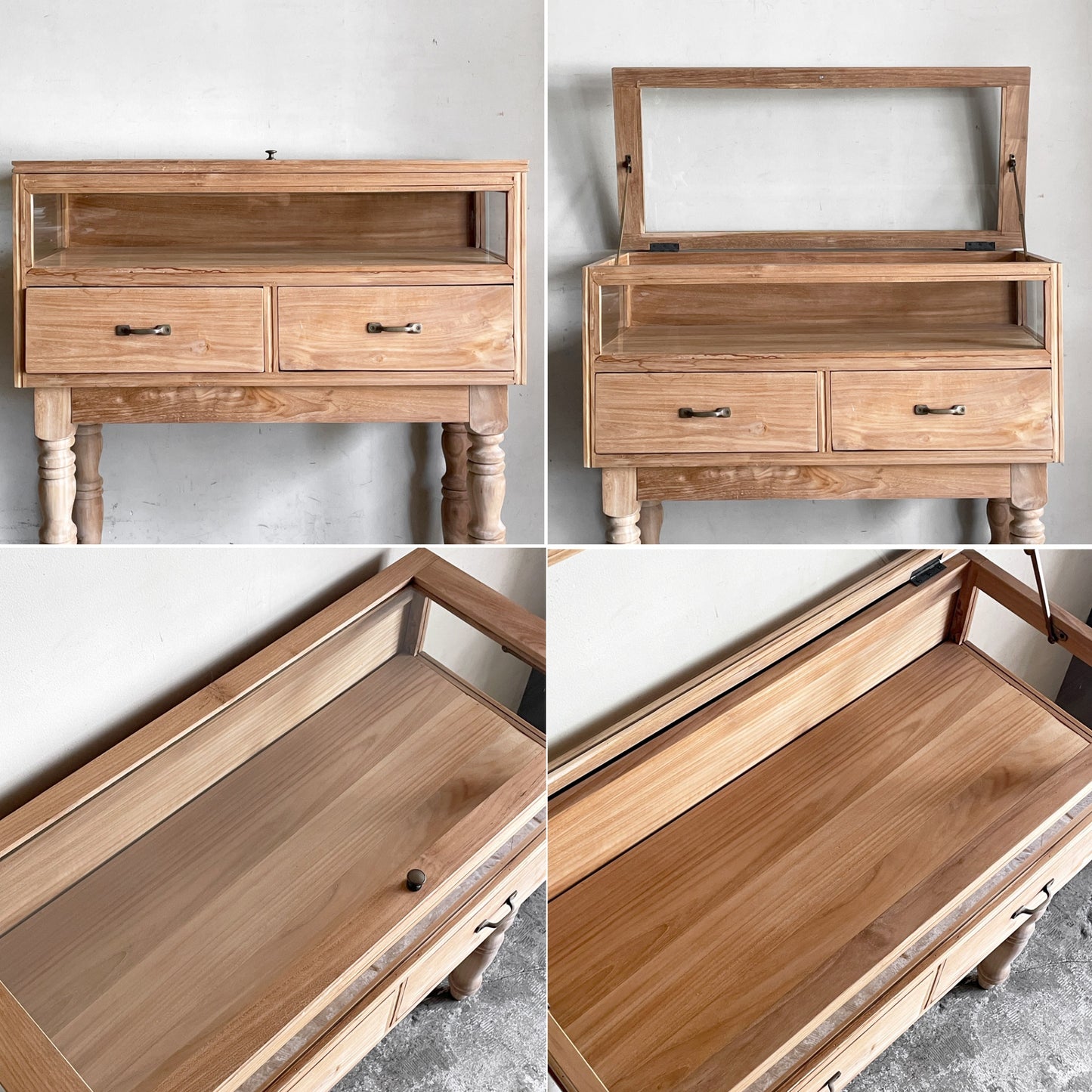 バリューインテリアストア value interior store チーク無垢材 コレクションケースNU ガラスショーケース W90cm ハンドメイド ■