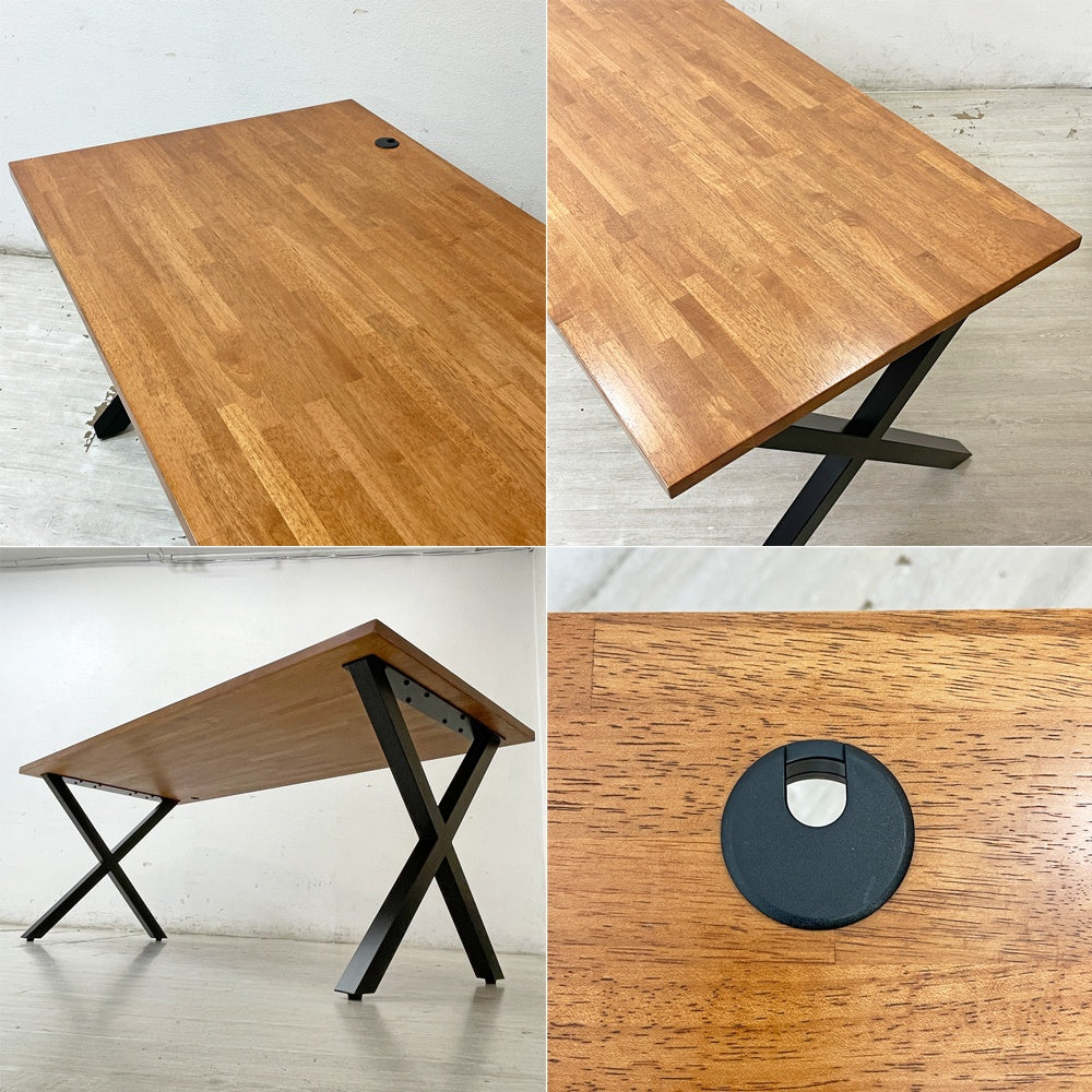 かなでもの KANADEMONO ザ・テーブル THE TABLE デスク ラバーウッド ブラウン W180cm スチール Xラインレッグ ブラック ●