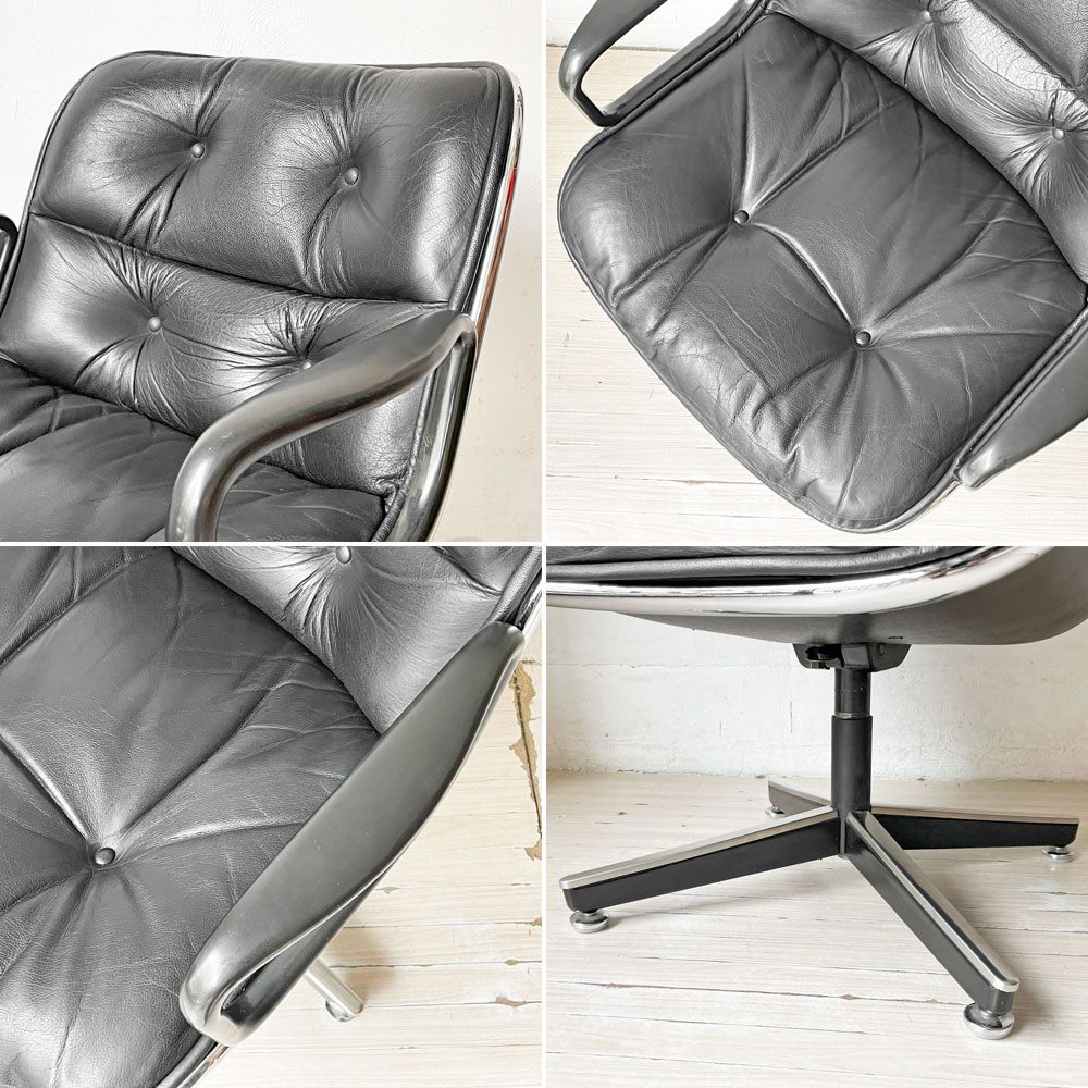 ノル Knoll ポロックチェア Pollock Chair エグゼクティブチェア デスクチェア 4本脚 グライズ仕様 レザー 本革 チャールズ・ポロック Charles Pollock ビンテージ ★
