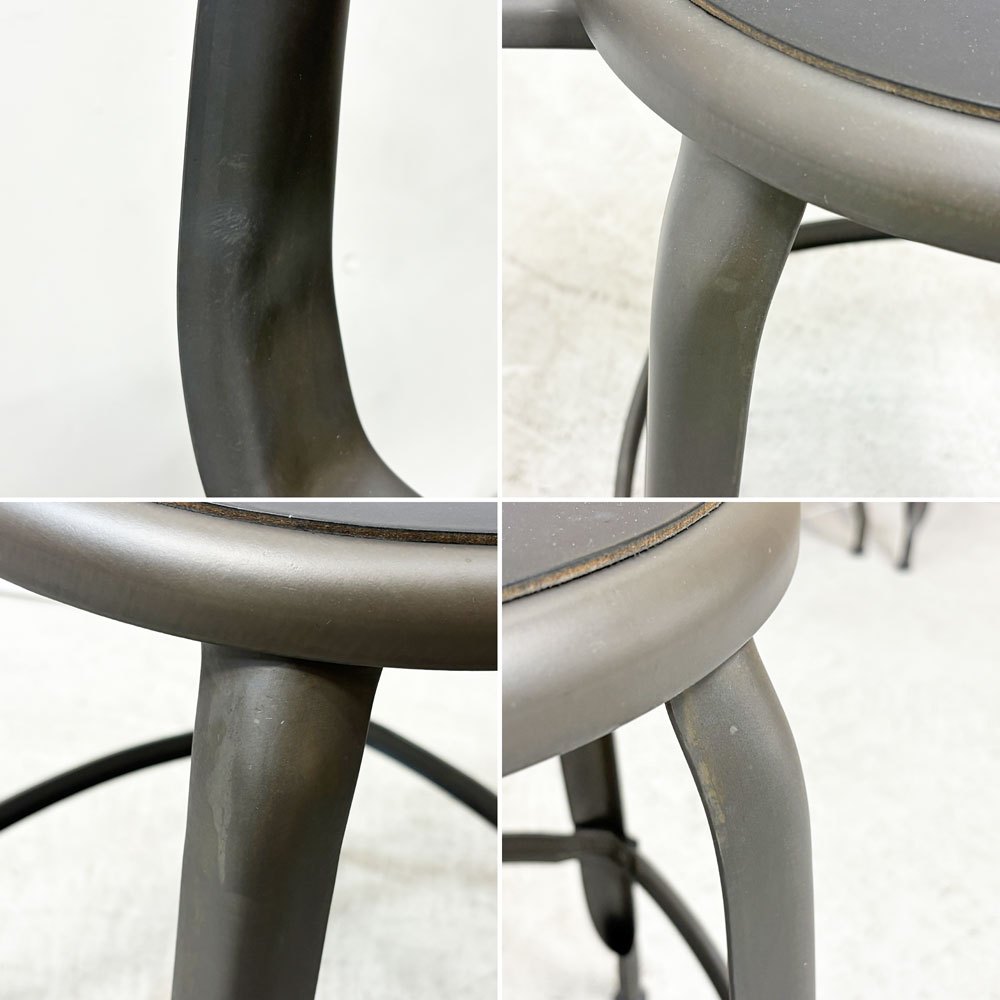 フェールトラヴァイユ FER TRAVAIL ニコルチェア NICOLLE Chair SH45cm ダイニングチェア スチール マットクリア仕上げ 別注モデル レザーパッド付 ネイビー インダストリアル フランス ●