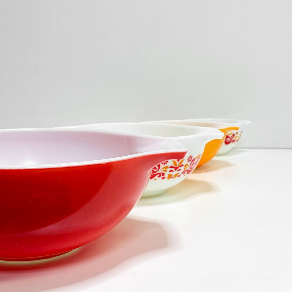 オールドパイレックス OLD PYREX フレンドシップ シンデレラ ミキシングボウル レッド イエロー 4個セット ●