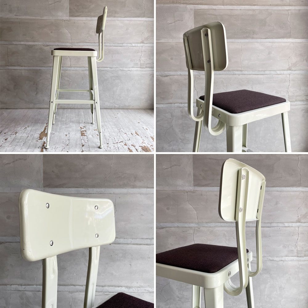 ダルトン DULTON スタンダードバーチェア Standard bar chair ハイチェア アイボリー スチール×ファブリック USビンテージスタイル 座面張替え済 参考定価¥28,600- B♪