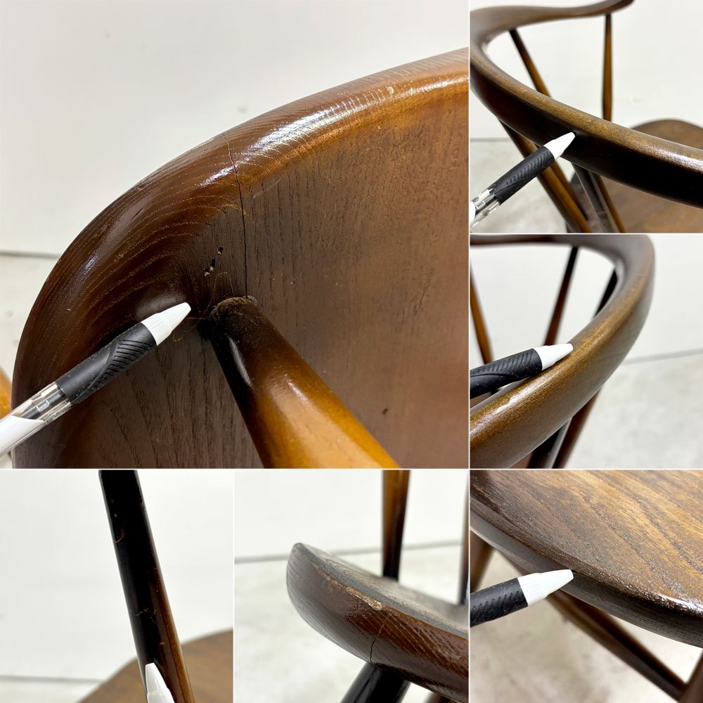 アーコール Ercol スモーカーズチェア Smoker's chair カウホーンチェア No.338 ラウンジチェア ビーチ×エルム材 ブルーラベル 英国 ビンテージ 希少 ●