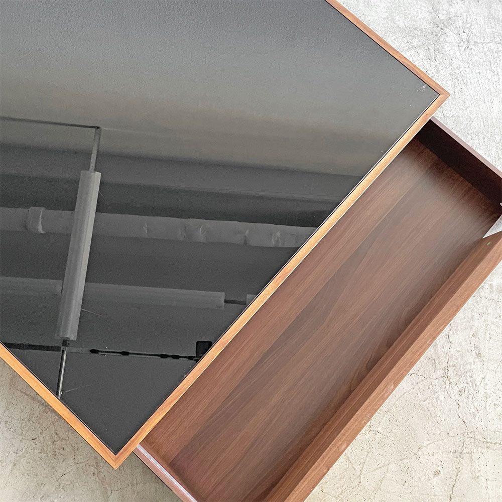 アクタス ACTUS フィーノ FINO CENTER TABLE センターテーブル ローテーブル スクエア W110cm ガラス×ウォールナット材 抽斗付 参考価格￥149,000- 廃番 〓