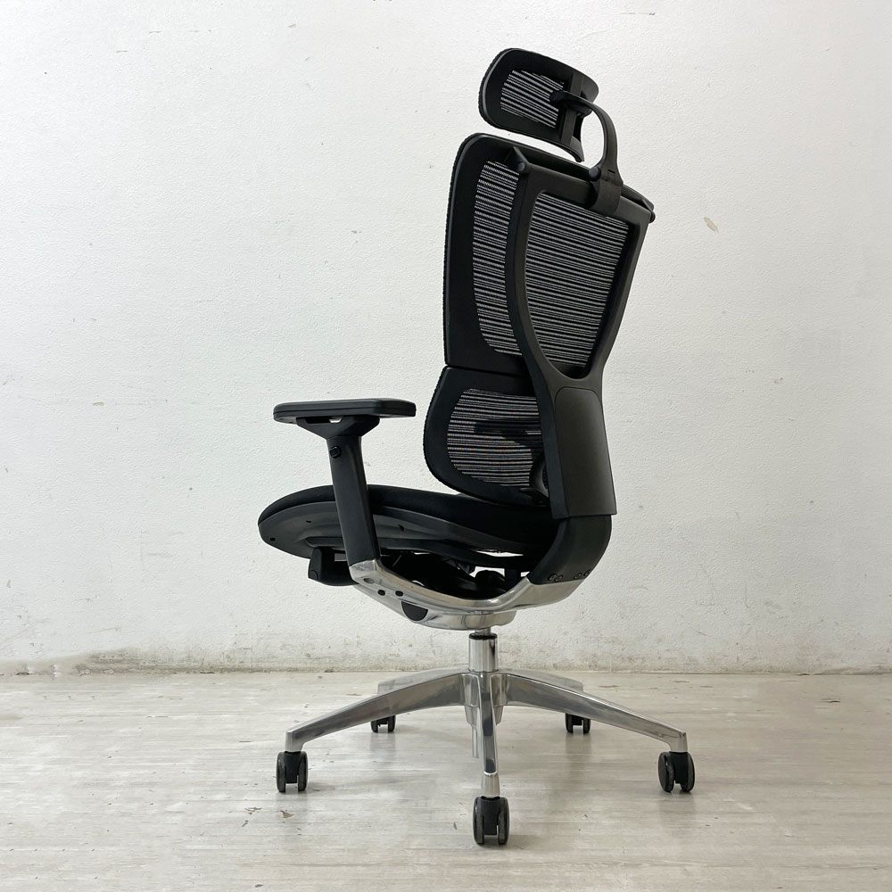 エルゴヒューマン フィット Ergohuman Fit デスクチェア ブラック アルミダイキャスト ヘッドレスト付き IOO-AB-3DHBM-F-KMD-31 オフィスチェア ●