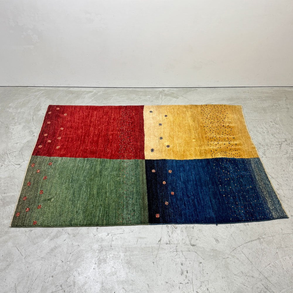 イラン ギャッベ GABBEH ラグ ウール 絨毯 カーペット 花モチーフ マルチカラー 赤 青 黄 緑 146×200cm●