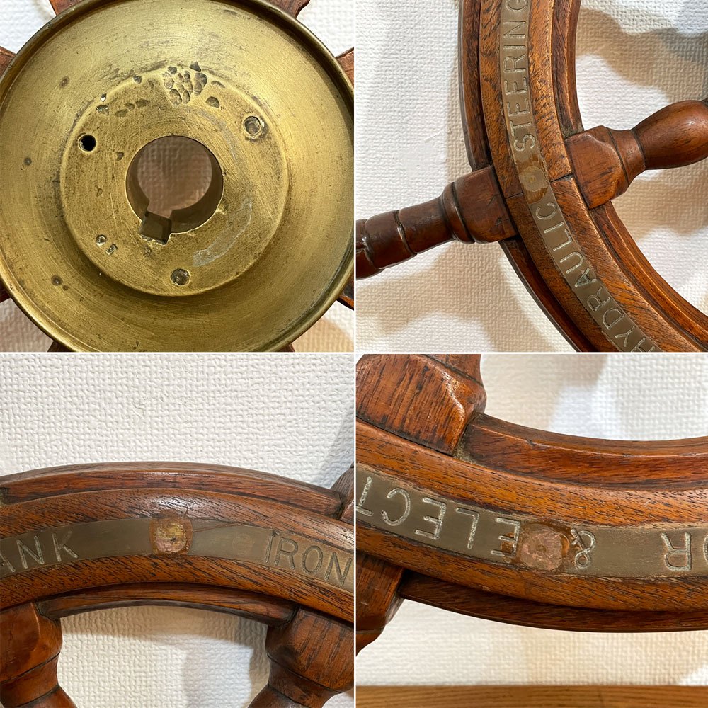 ブラウン ブロス ＆ ローズバンク アイアンワークス UKビンテージ Brown Bros & Co ROSEBANK IRONWORKS EDINBURGH 船舵 木製ラット ハンドル オブジェ 店舗装飾 ◎