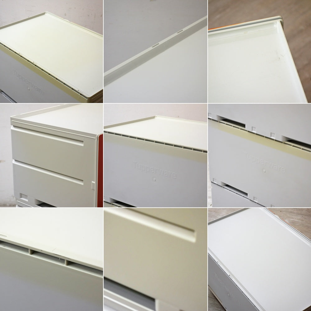 タッパーウェア Tupperware スーパーチェスト ワイド Super chest Wide 引出1段 オレンジ 3段セット 専用カート付 ●