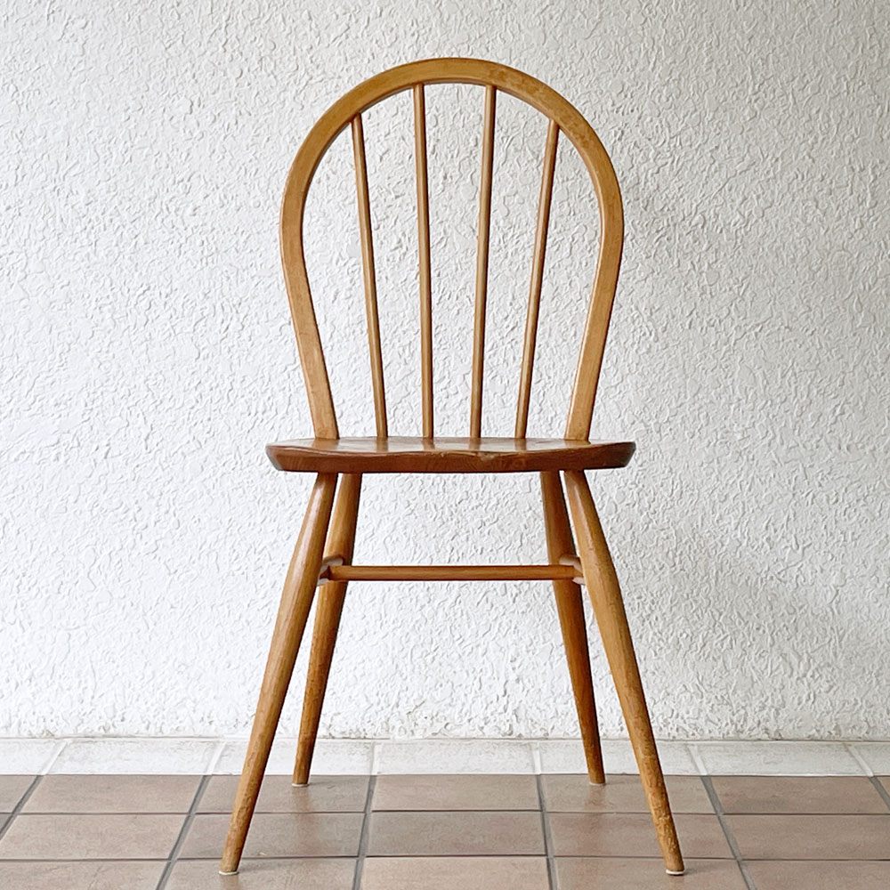 アーコール Ercol フープバックチェア ダイニングチェア スポークバック エルム材 UKビンテージ ブルーラベル 英国家具 ◇