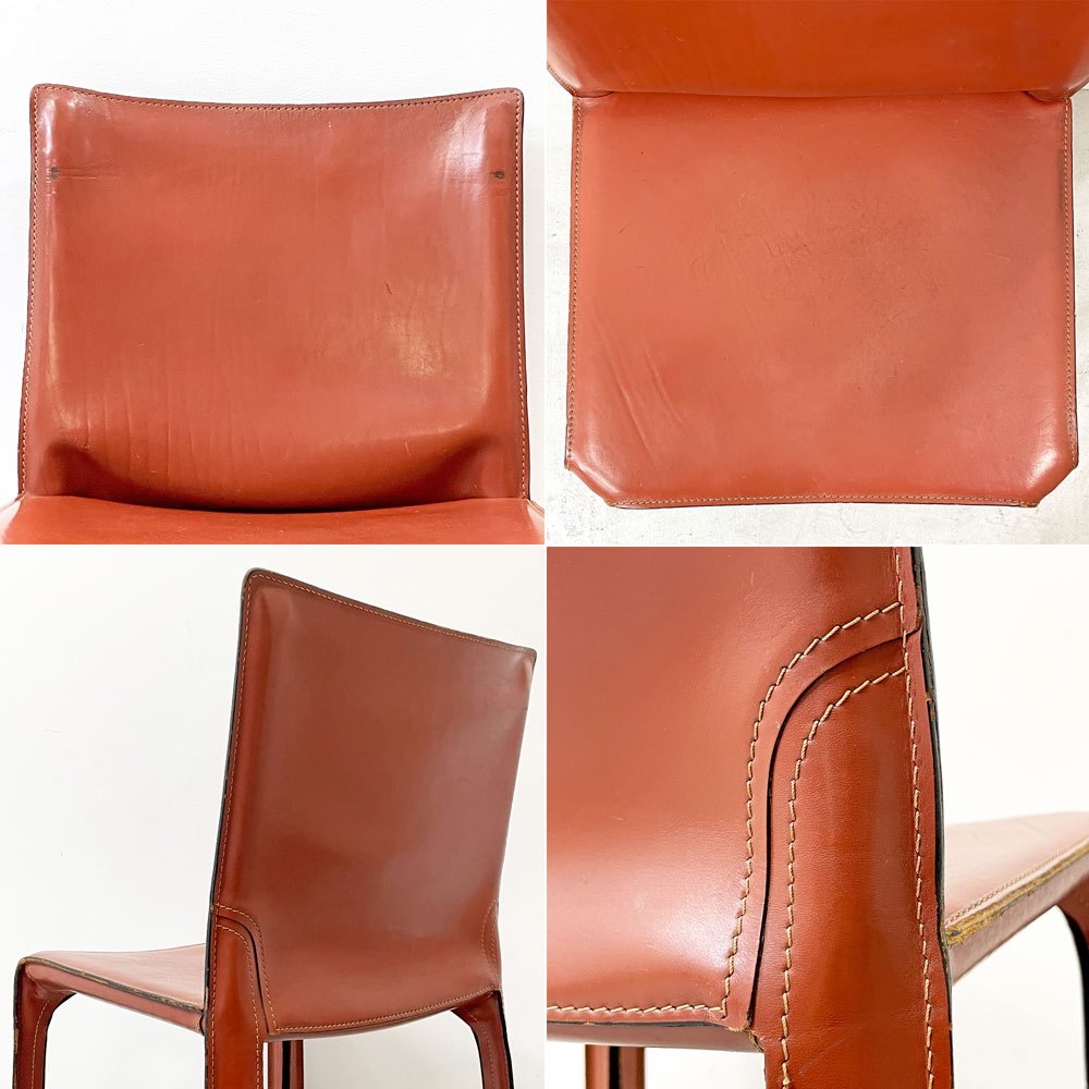 カッシーナ Cassina キャブチェア 412 CAB CHAIR アームレス 最高級本革 赤茶 マリオ・ベリーニ MoMA 永久展示品 イタリアモダン A ●