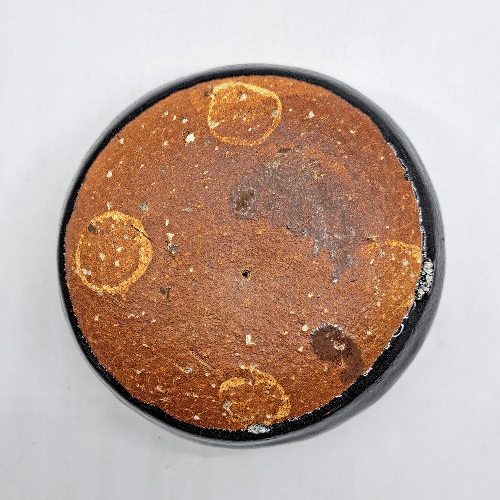 壷田和宏・亜矢 黒釉 オブジェ Φ13.5x7cm 現代作家 ●