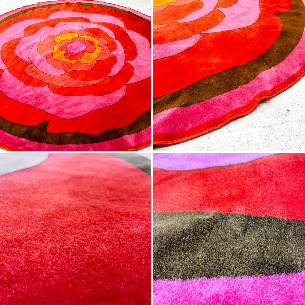 デッソ DESSO ビンテージラグマット Round flower ラウンド  Φ250 バラ フラワー 60～70'S ポップ フランス ●