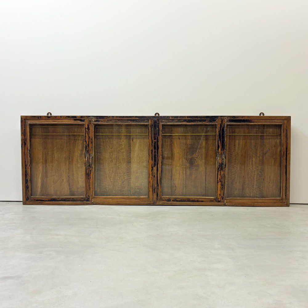 古材 ウォールディスプレイキャビネット 横型 開き戸 ネクタイ・アクセサリーハンガー付き コレクションケース 壁掛け収納 店舗什器 ●