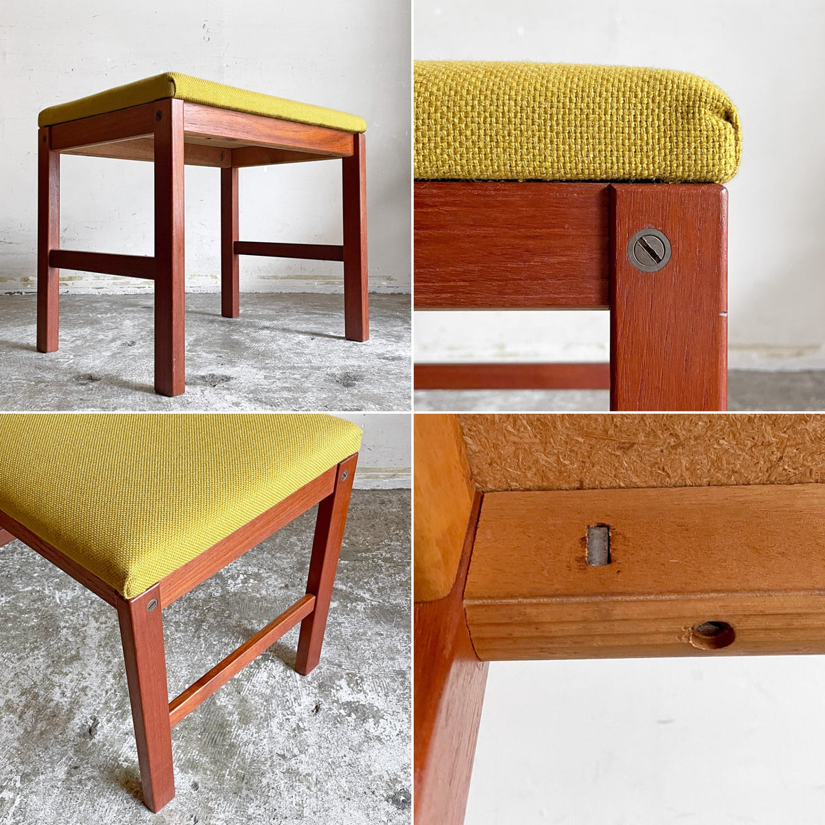 北欧ビンテージ Scandinavia Vintage スツール オットマン ファブリック マスタードカラー 座面張り替え済み H45cm 北欧家具 ■