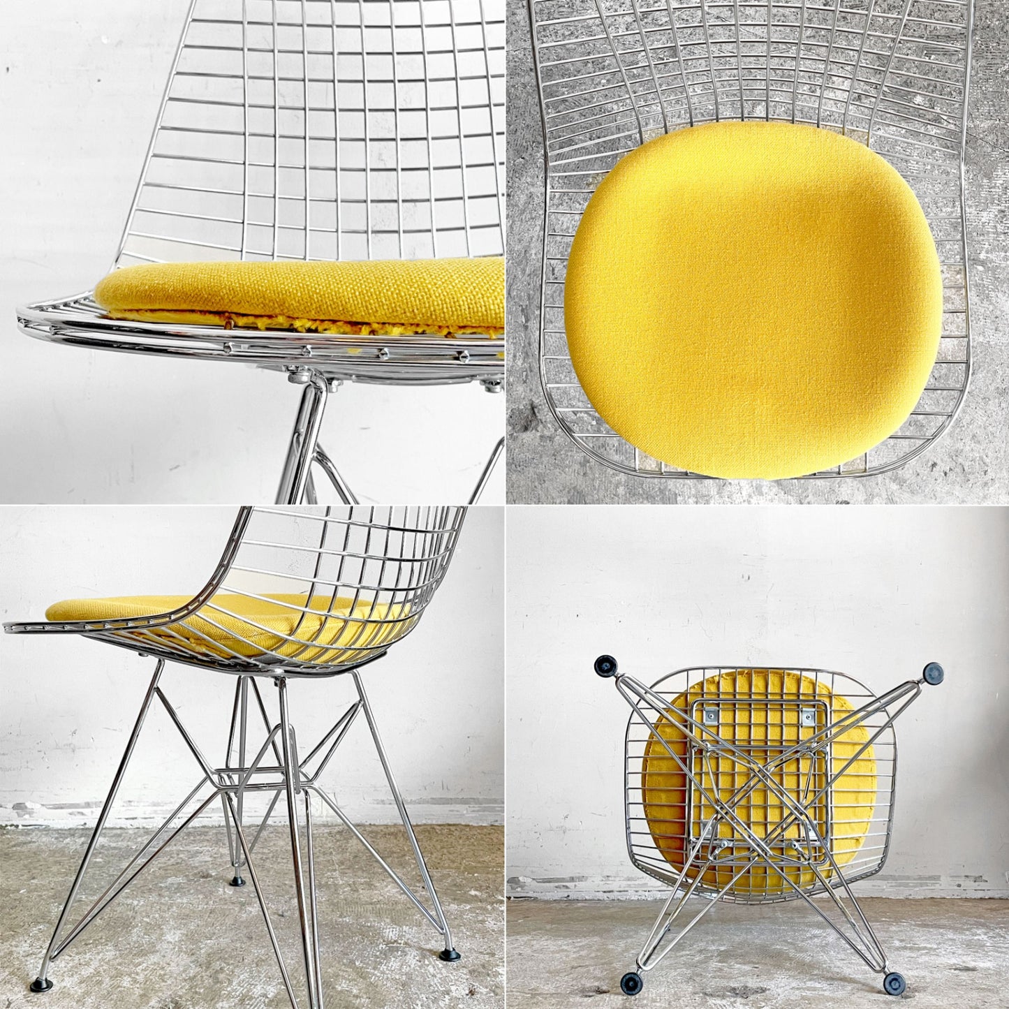 ヴィトラ Vitra DKR ワイヤーチェア Eames Wire Chair エッフェルベース シートパッド付 イエロー C&R イームズ ミッドセンチュリー ■