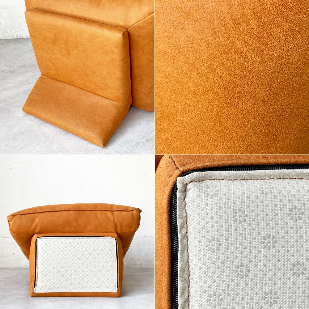 リラックスフォーム RELAX FORM アルフレード ALFREDO ソファ 背クッション ハイタイプ クロムオレンジ 置き型クッション レザーテックス H52cm 関家具　展示美品 ★
