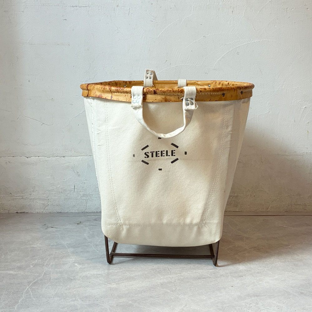 スティールキャンバス Steele Canvas Basket バスケット ラウンド 帆布×レザー×アイアン 工業デザイン 廃盤 ★