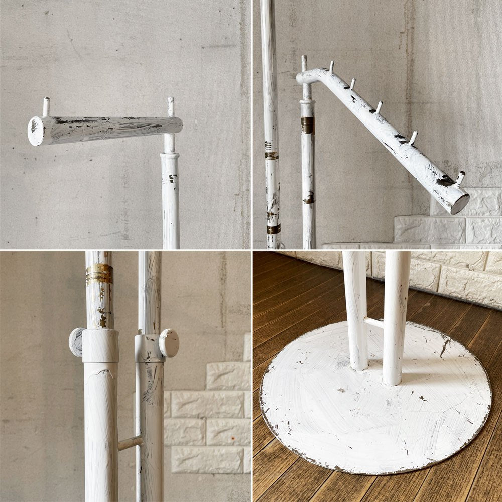 ビンテージ Vintage ダブルスロープハンガー ホワイトペイント ラウンドベース H189.5cm 高さ調整可 角度調整可 シャビーシック ◎