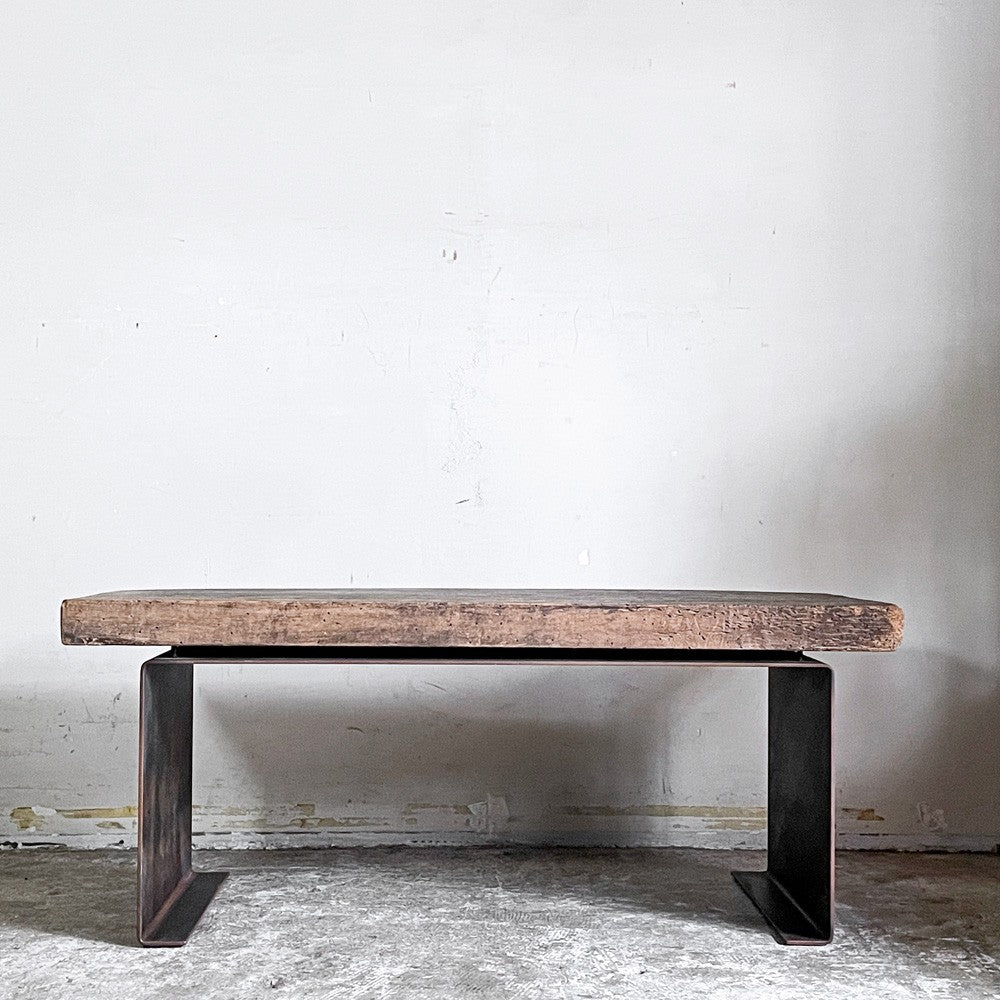 リメイク家具 古材×鉄 ローテーブル スツール ベンチ 幅88.5cm 店舗什器 インダストリアルデザイン ■