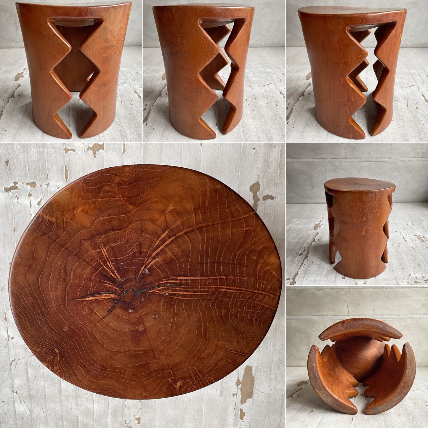 ヨーガンレール ババグーリ Jurgen Lehl Babaghuri チーク無垢材 スツール Stool シグザグ脚 ハンドメイド 一木造り プリミティブ 希少 ♪