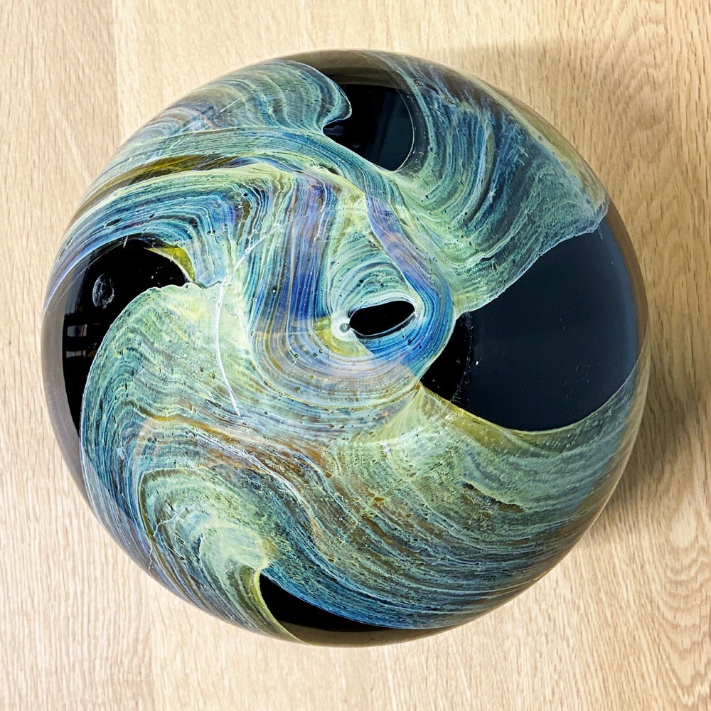 ビンテージ Vintage フラワーベース 花器 マーブル柄 ガラス オブジェ モダン ブラック×グリーン×イエロー ◎