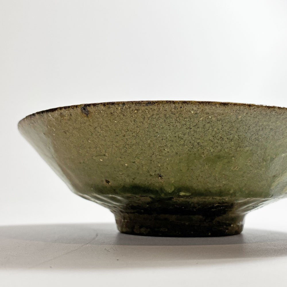 清岡幸道 青灰オリーブ 平小鉢 陶器 15cm 現代作家 民芸 うつわ ★