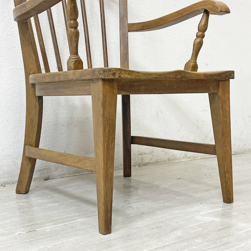 ジャパンビンテージ Japan Vintage アームチェア ダイニングチェア 木製肘付き椅子 ナチュラル スティックバック 古家具 B ●