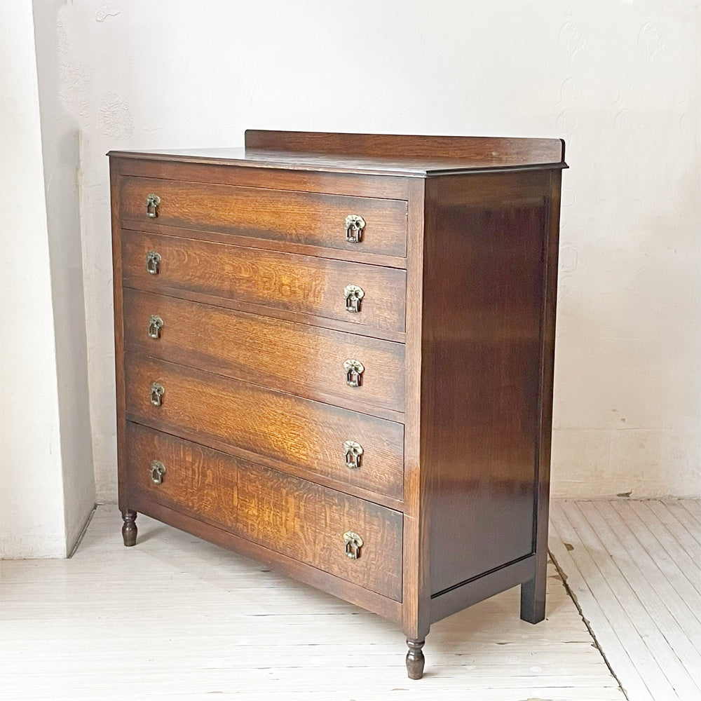 UKビンテージ UK Vintage オーク材 チェスト 衣装ケース 5段 真鍮把手 W106.5cm 収納家具 英国家具 ★