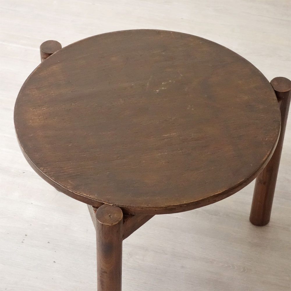 ピエールジャンヌレ Pierre Jeanneret ラウンドコーヒーテーブル Round coffee Table チーク無垢材 チャンディーガル ビンテージ 希少 ●