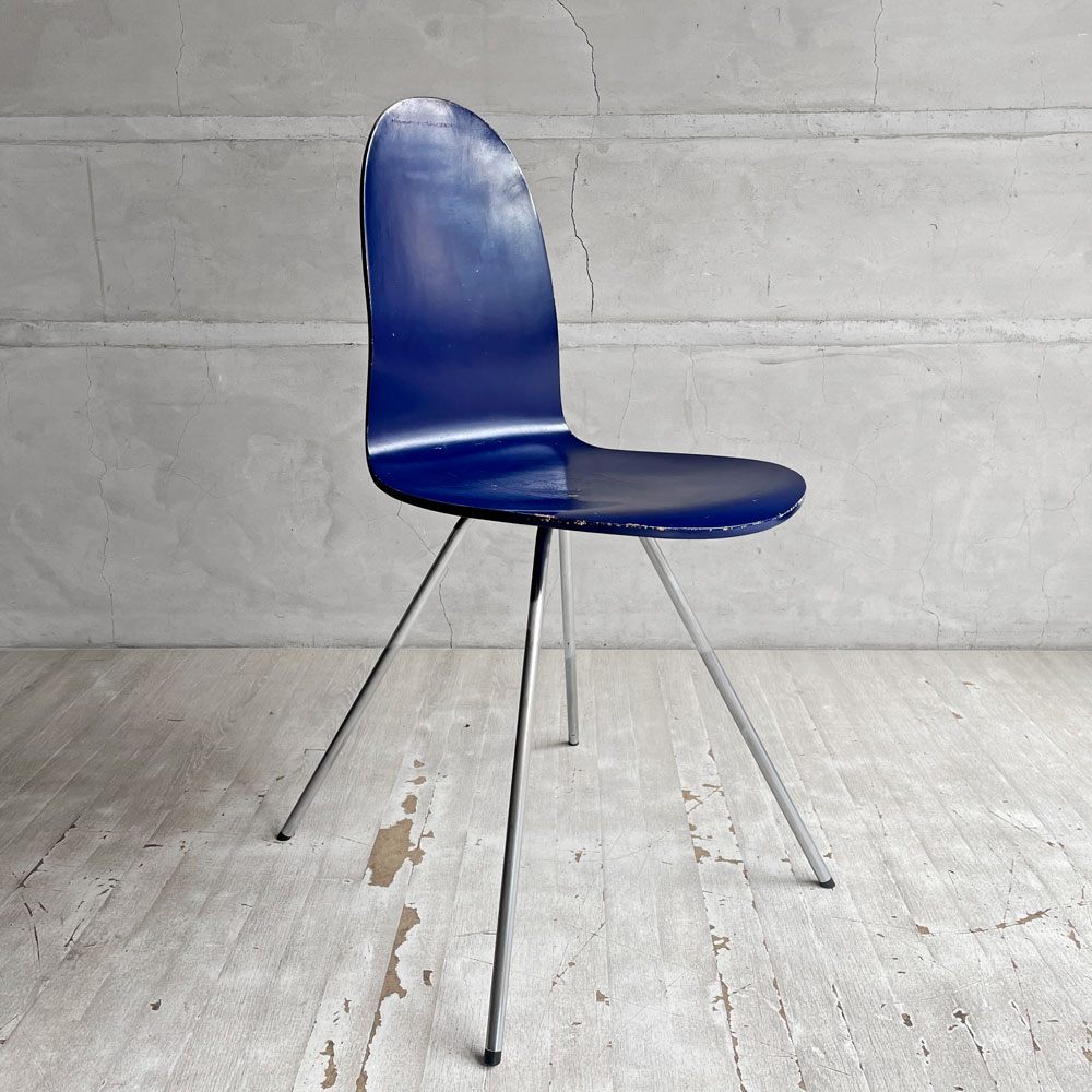 フリッツハンセン Fritz Hansen タンチェア Tongue Chair ダイニングチェア ブルー 80's ビンテージ vintage アルネ・ヤコブセン デンマーク 廃番希少 ♪