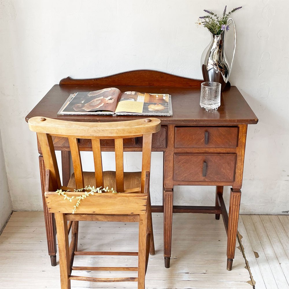 ジャパンビンテージ Japan Vintage 古い木味の片袖机 デスク 抽斗3杯 ブラウン 古家具 昭和レトロ 店舗什器 ★