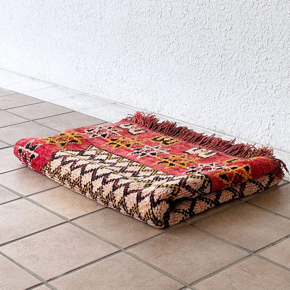 モロッカンラグ MOROCCAN RUG アジラル Azilal 手織り絨毯 ラグ 幾何学模様 180×125cm モロッコ ◇