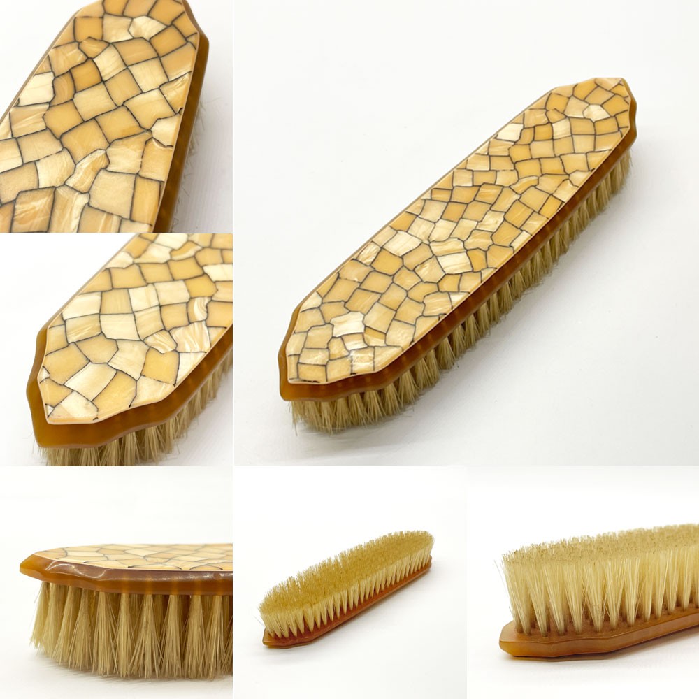 ビンテージ バニティセット ミラー＋ブラシ2点 計3点セット モザイクプラスチック シェルモザイク 貝殻調 アンティークスタイル ★