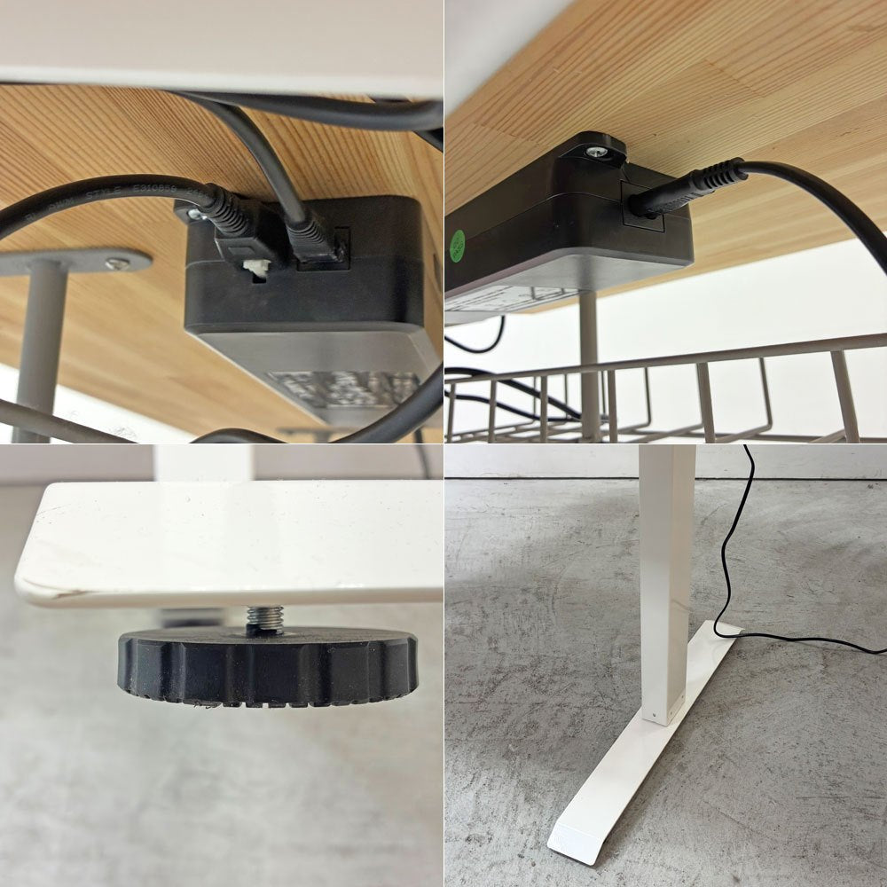 フレキシスポット Flexispot 電動式昇降デスク 110x74cm カウンター 在宅ワーク 無垢集成材天板 ナチュラル×ホワイト ●