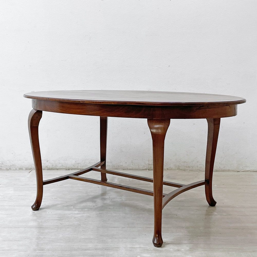 ビンテージ Vintage ダイニングテーブル オーバル チーク無垢材 猫脚 アンティークスタイル クラシカルデザイン W150cm ●