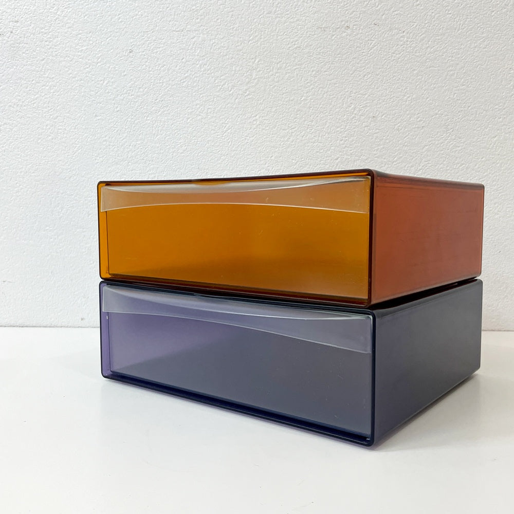 タッパーウェア Tupperware システムドロワー ワイド クリアブルー×クリアオレンジ H17cm 2個セット ●