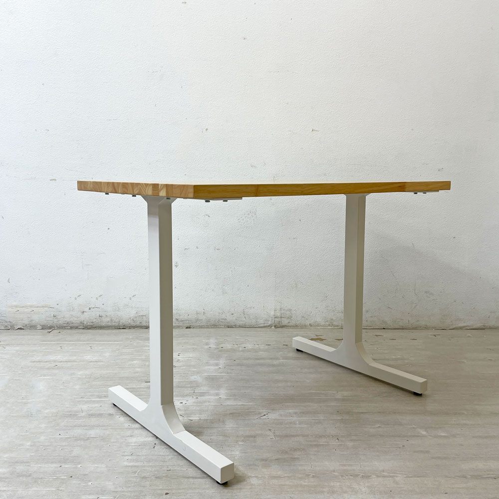 かなでもの KANADEMONO ザ・テーブル THE TABLE デスク ラバーウッド ナチュラル × White Steel Iライン脚 ホワイト W100cm ●